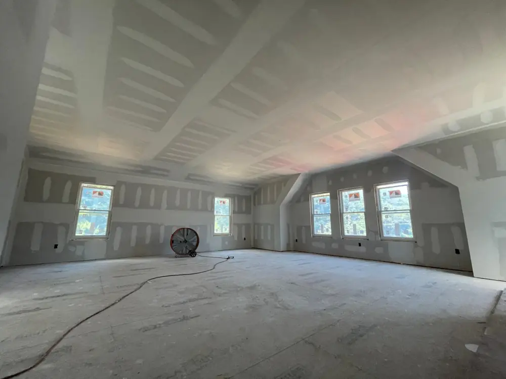 Attic room with every seam taped and coated
