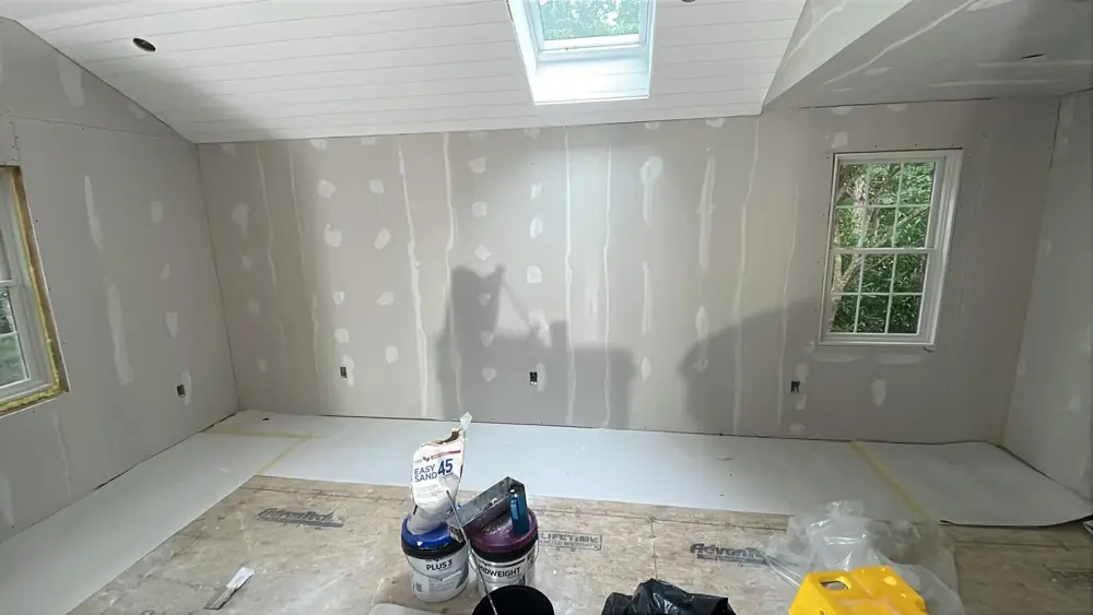 Bright room with skylight, seams taped